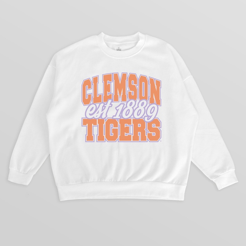 CLEMSON TIGERS FADED FORMATION PREMIUM FLEECE DROP SHOULDER CREWNECK PULLOVER