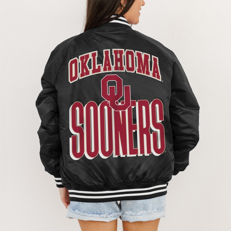 OKLAHOMA SOONERS FIERCE FOCUS SPORT STRIPE VARSITY JACKET