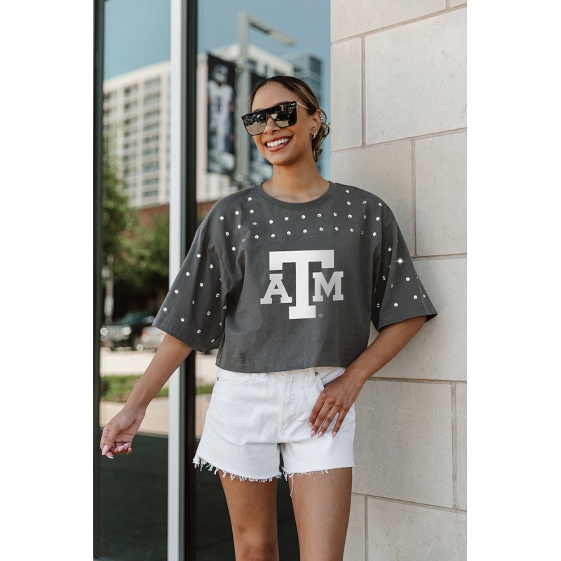 TEXAS A&M AGGIES Making Moves Rhinestone Crop Tee With Yoke