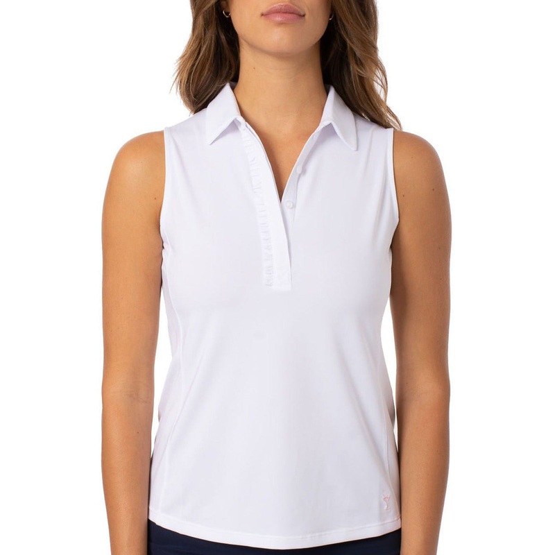 Golftini Women’s Sleeveless Ruffle Golf Polo Shirt – White