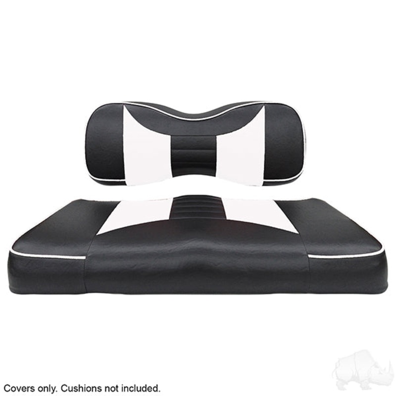RHOX Front Seat Cover Set, Rally Black/White, Yamaha Drive2, Drive PN# SEAT-051BW-R-CV