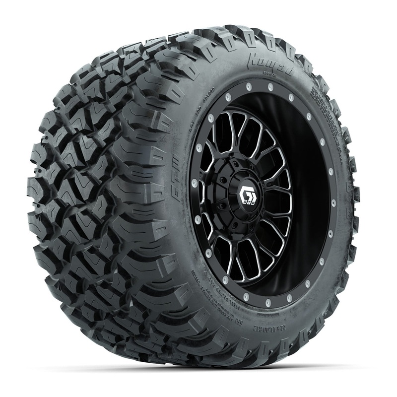 Set of (4) 12 in GTW Helix Machined & Black Wheels with 22×11-R12 Nomad All-Terrain Tires PN# A19-823