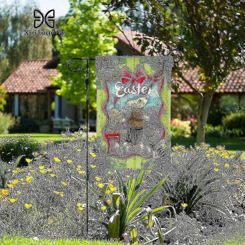 Easter Garden Flag Waterproof Cartoon Bunny Egg Linen(color:001)