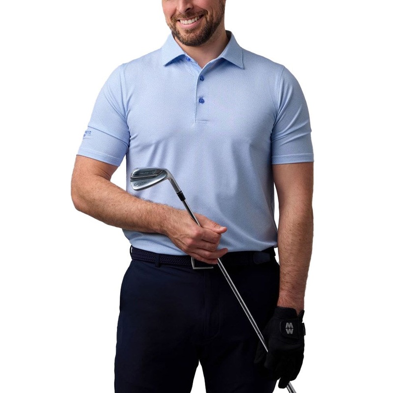 Glenmuir Carribridge Performance Polo Golf Shirt – White/ Light Blue
