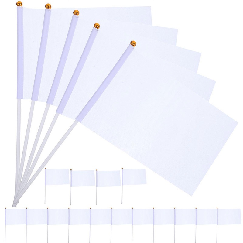 White Handwaving Flag Portable Hand-Cranked Flag Commanding Businessmen 14x21cm 20Pcs