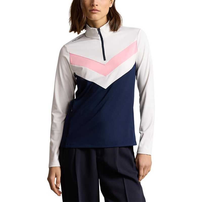 RLX Ralph Lauren Women’s Power Stretch 1/4 Zip Pull Over – French Navy/White/Pink