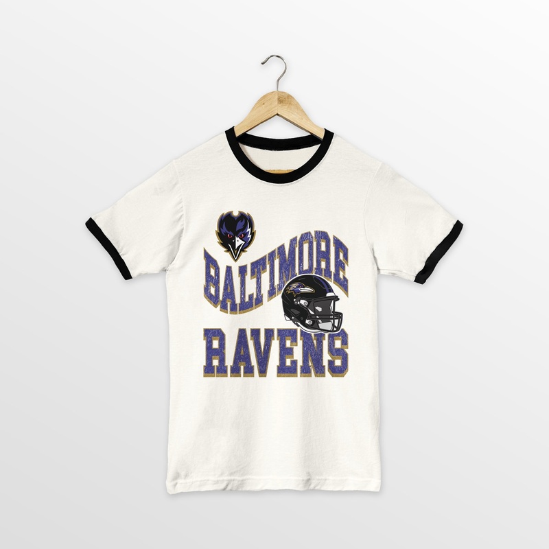 BALTIMORE RAVENS HARD EARNED VINTAGE RINGER TEE
