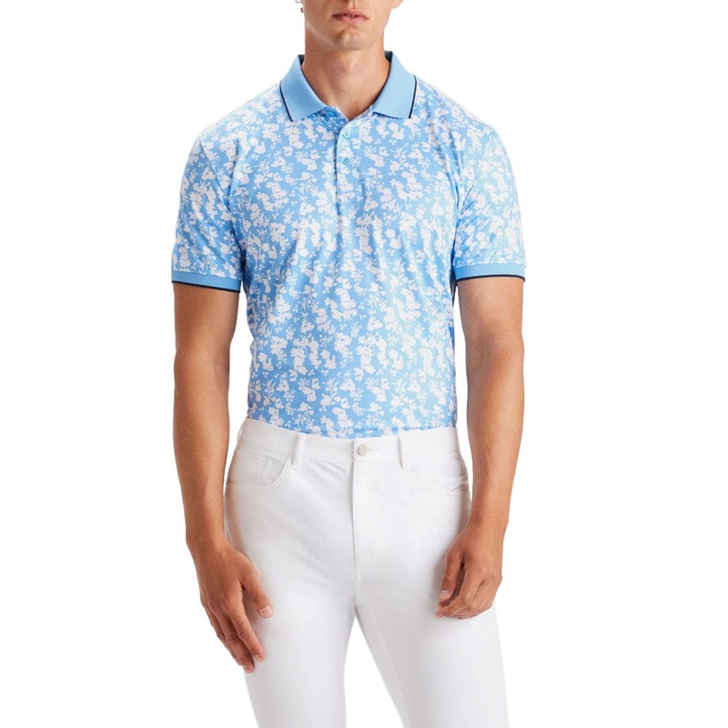 G/Fore Blossom Rib Collar Tech Golf Polo Shirt – Cielo