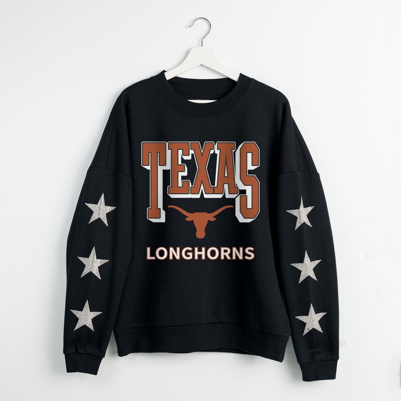 TEXAS LONGHORNS PURE VICTORY EMBELLISHED STAR SLEEVE CREWNECK PULLOVER