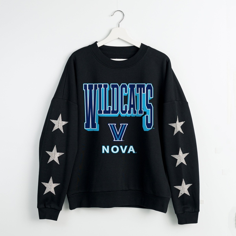 VILLANOVA WILDCATS PURE VICTORY EMBELLISHED STAR SLEEVE CREWNECK PULLOVER