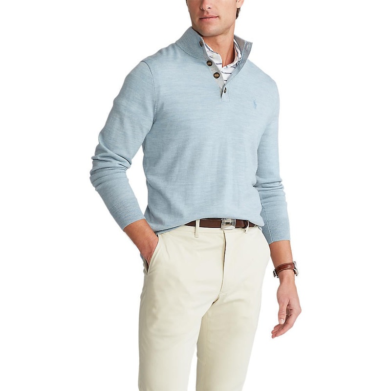 Polo Golf Ralph Lauren Mock Neck Washable Merino Pullover – Chambray Heather