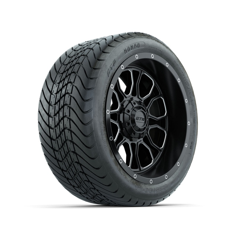 Set of (4) 14 in GTW Volt Machined & Black Wheels with 225/30-14 Mamba Street Tire PN# A19-815