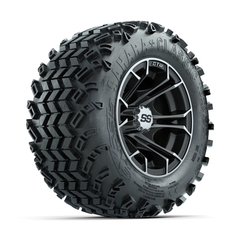GTW Spyder Machined/Matte Grey 10 in Wheels with 18×9.50-10 Sahara Classic All Terrain Tires  Full Set