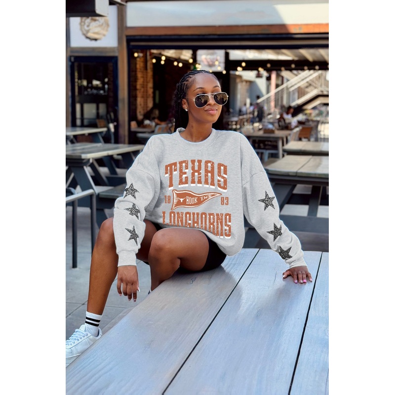 TEXAS LONGHORNS PENNANT PRIDE EMBELLISHED STAR SLEEVE CREWNECK PULLOVER