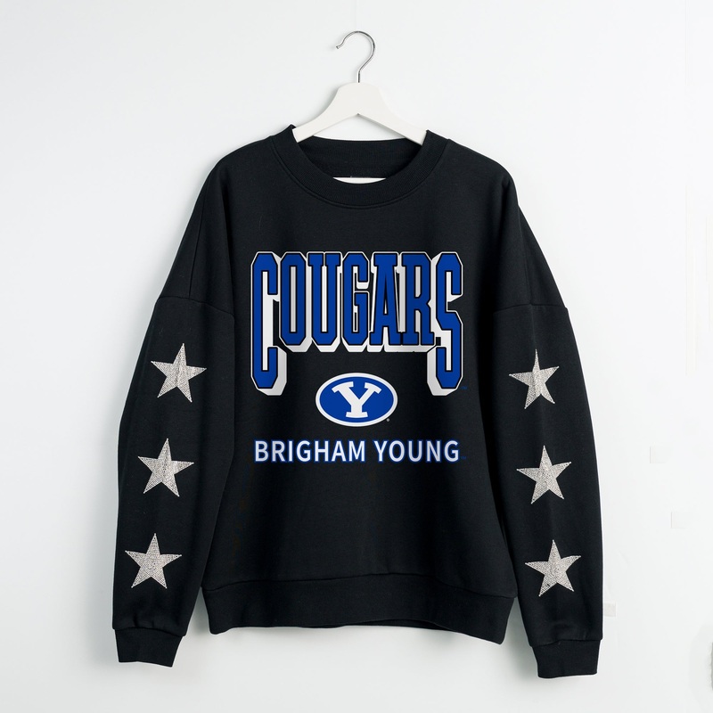 BYU COUGARS PURE VICTORY EMBELLISHED STAR SLEEVE CREWNECK PULLOVER