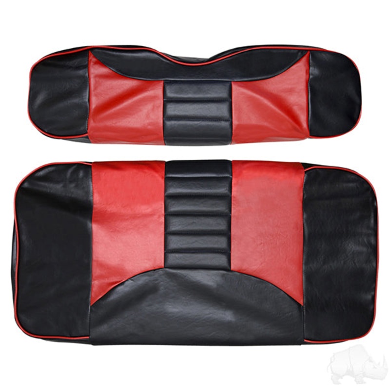 RHOX Front Seat Cover Set, Rally Black/Red, E-Z-Go TXT 96-13 PN# SEAT-011BR-R-CV