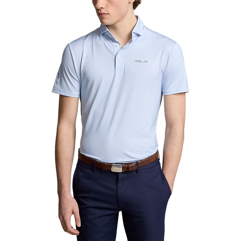 RLX Ralph Lauren Printed Lightweight Airflow Performance Golf Shirt – Office Blue Tee Time