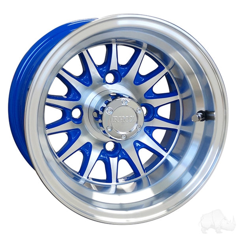 RHOX Phoenix, Machined w/ Blue w/ Center Cap, 10×7 ET-15.5