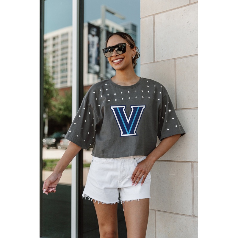 VILLANOVA WILDCATS Making Moves Rhinestone Crop Tee With Yoke