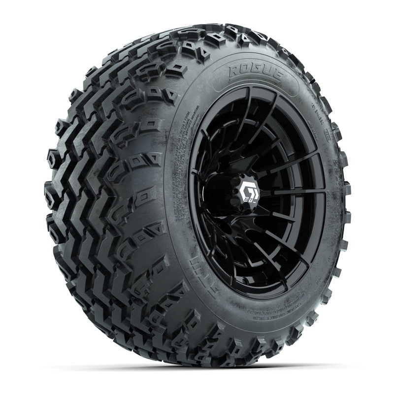 GTW Boost Gloss Black 12 in Wheels with 22×11.00-12 Rogue All-Terrain Tires  Full Set