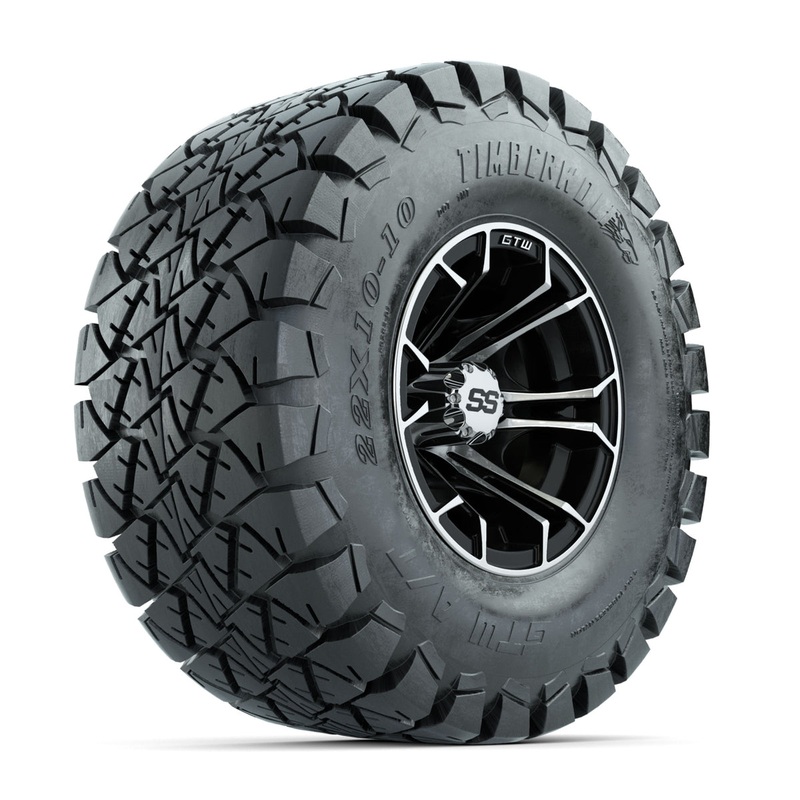 GTW Spyder Machined/Black 10 in Wheels with 22×10-10 Timberwolf All Terrain Tires  Full Set