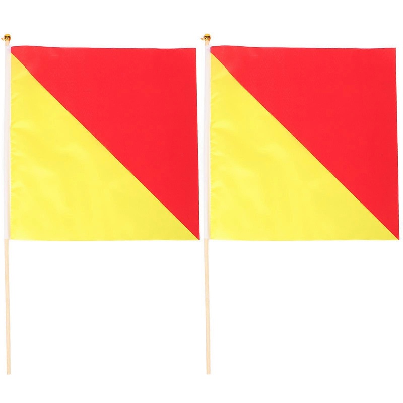 Signal Flag Referee Commanding Flags on Sticks for Race Conducting and Hand Waving
