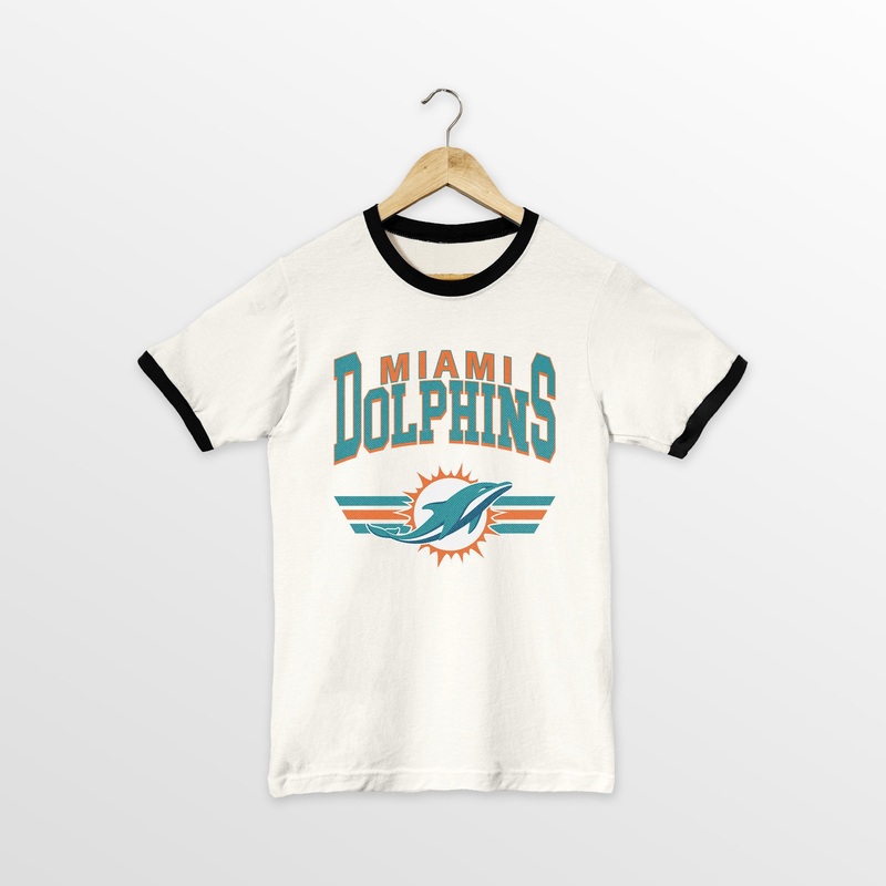 MIAMI DOLPHINS SWIFT STRIKE VINTAGE RINGER TEE