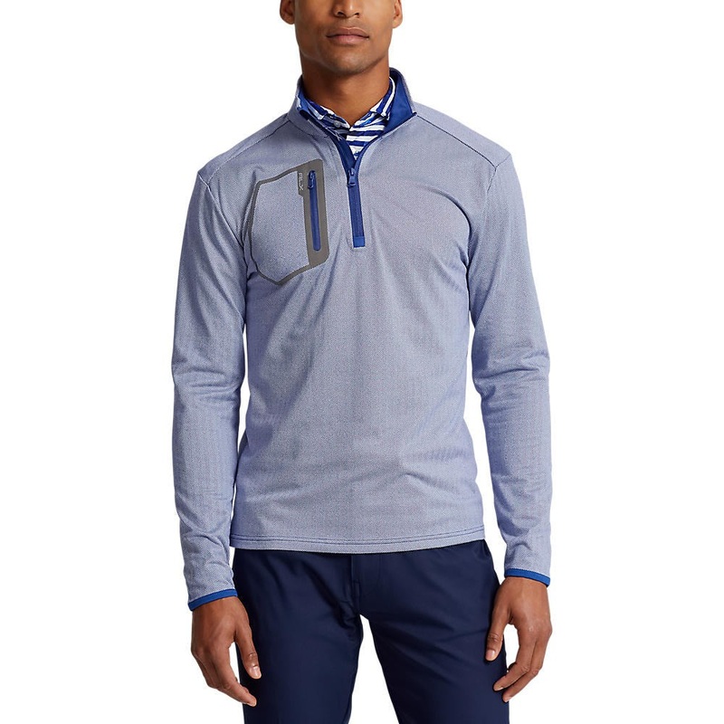 RLX Ralph Lauren Driver Luxury Jersey  Pullover – Navy Herringbone