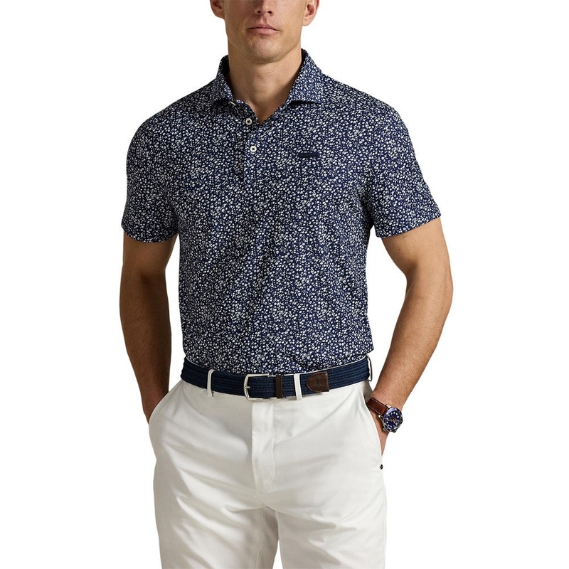 RLX Ralph Lauren Printed Lightweight Airflow Golf Polo Shirt – Micro Toss Floral Refined Navy