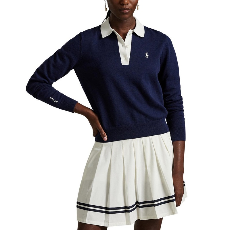 RLX Ralph Lauren Women’s Performance Polo Collar Sweater – Navy/White