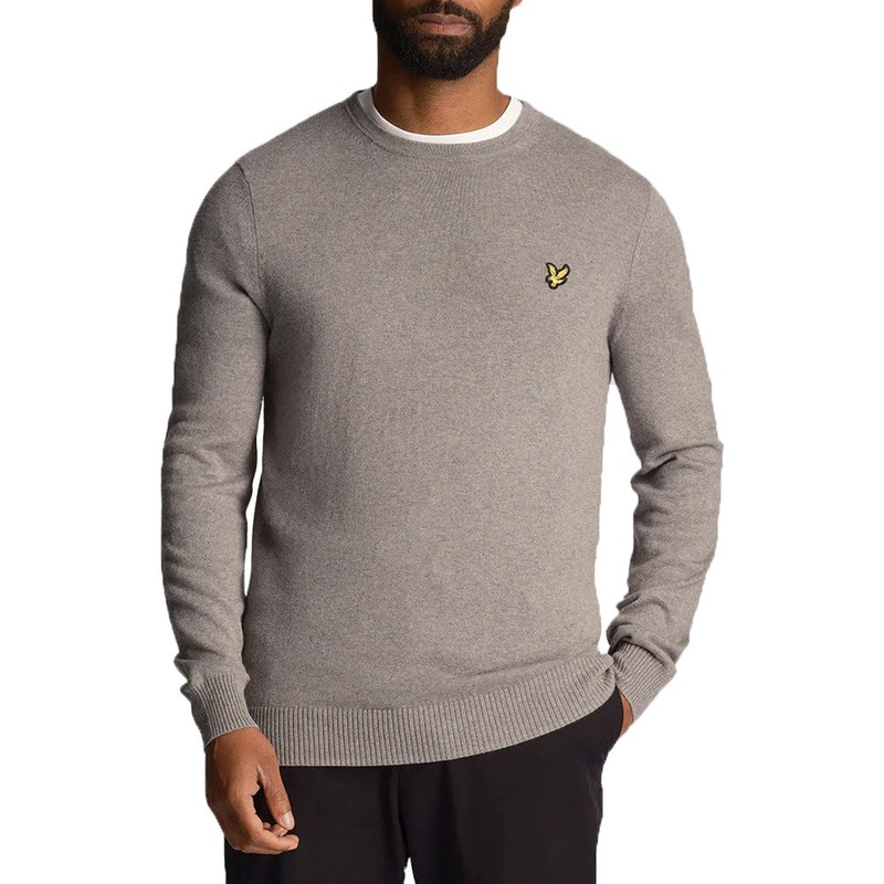 Lyle & Scott Cotton Merino Blend Crew Neck Pullover – Mid Grey Marl