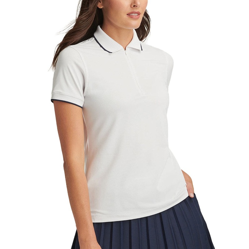 Peter Millar Women’s Whitworth Sport Mesh Golf Shirt – White/Navy