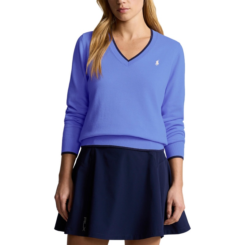 RLX Ralph Lauren Women’s Cotton Blend V-Neck Golf Jumper – Greenwich Blue