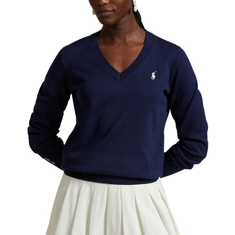 RLX Ralph Lauren Women’s Cotton Blend V-Neck Golf Jumper – Refined Navy
