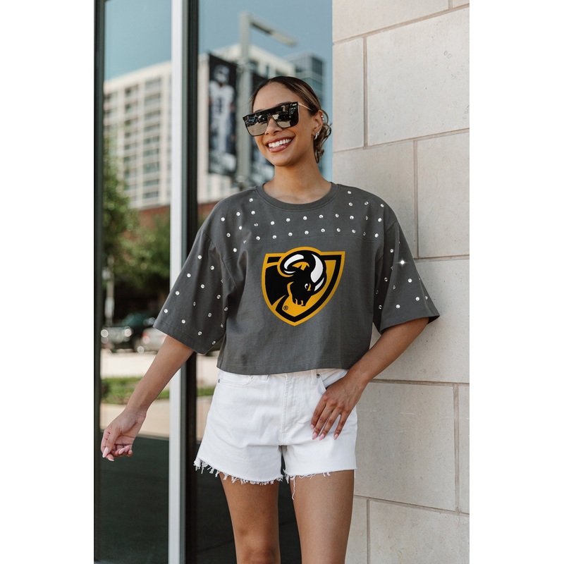 VIRGINIA COMMONWEALTH RAMS Making Moves Rhinestone Crop Tee With Yoke