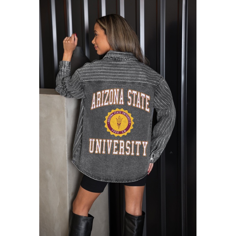 ARIZONA STATE SUN DEVILS STYLE’S THE LIMIT MICRO-RHINESTONE DENIM OVERSHIRT IN BLACK