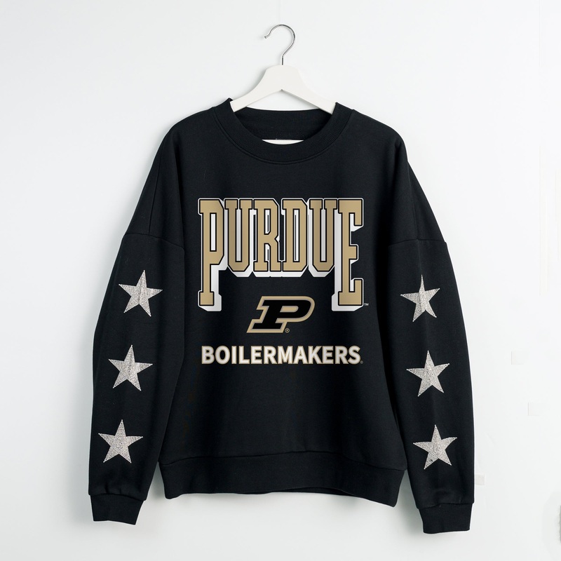 PURDUE BOILERMAKERS PURE VICTORY EMBELLISHED STAR SLEEVE CREWNECK PULLOVER