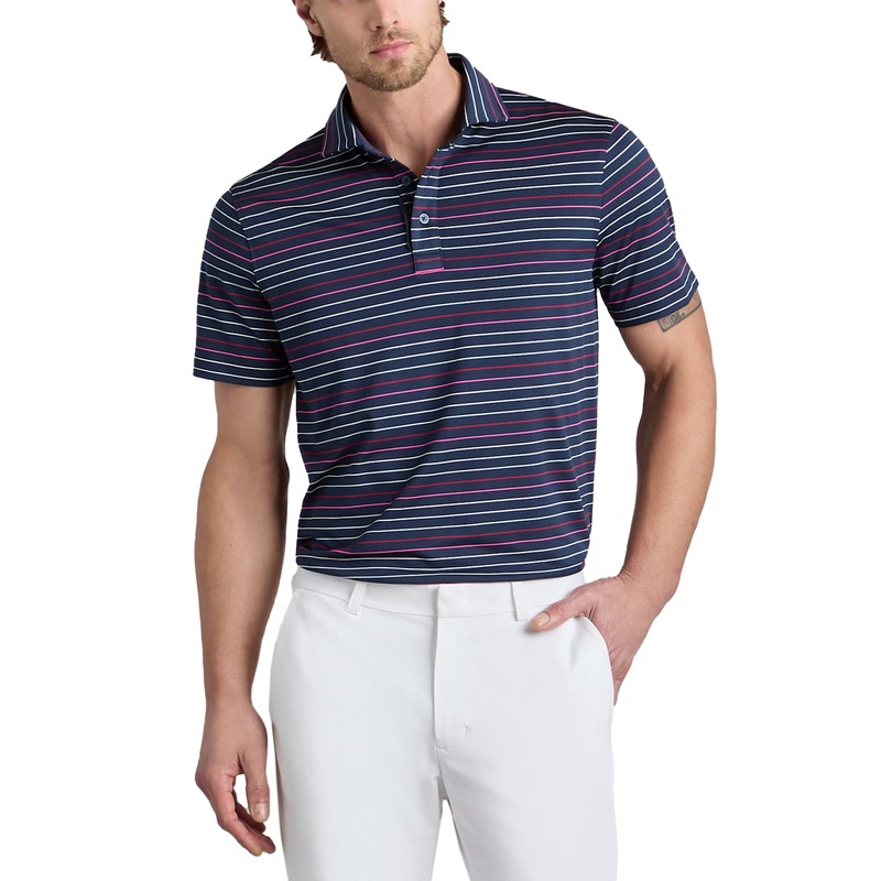 G/Fore Multi Stripe Tech Pique Performance Golf Polo Shirt – Twilight/Lava