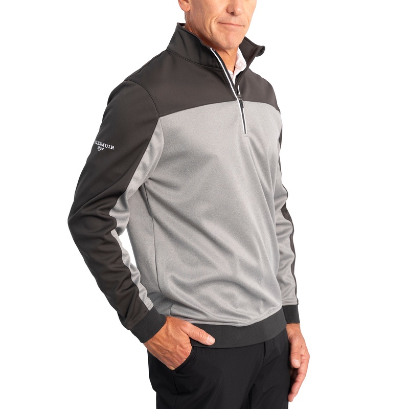 Glenmuir Douglas Quarter Zip Colour Block Performance Golf Midlayer – Light Grey Marl/ Charcoal
