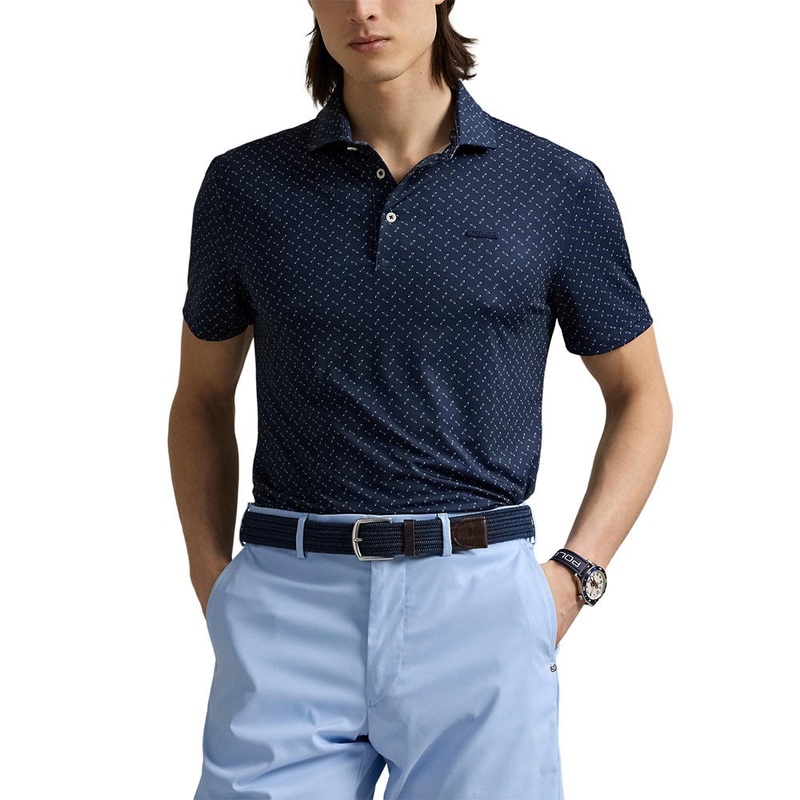 RLX Ralph Lauren Printed Lightweight Airflow Golf Polo Shirt – Multi Deco Toss Refined Navy