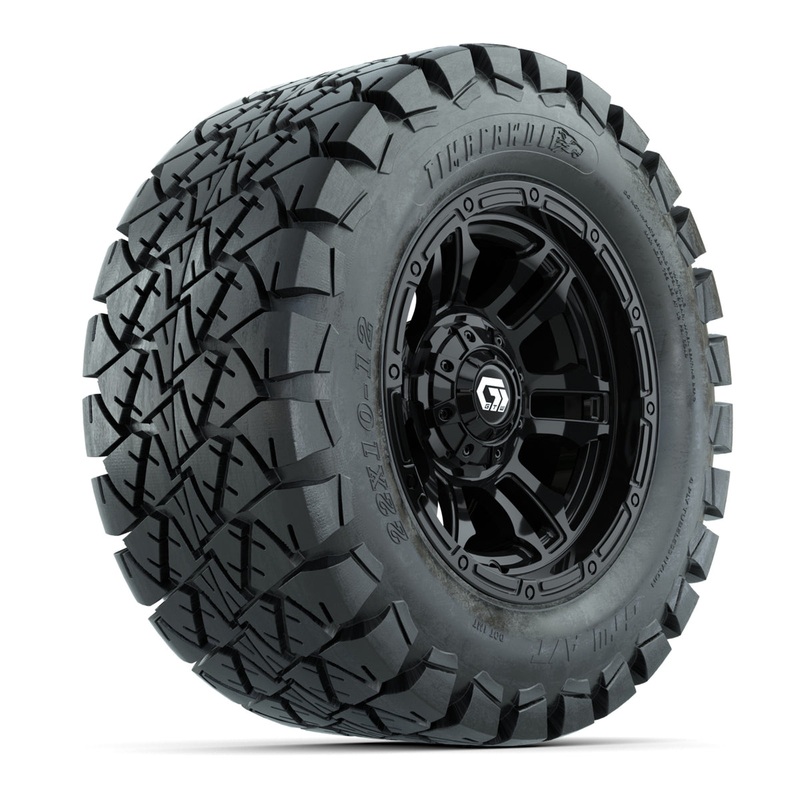 GTW Shogun Gloss Black 12 in Wheels with 22×10-12 Timberwolf All-Terrain Tires  Full Set