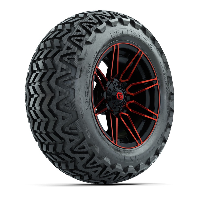 GTW Stealth Gloss Black/Red 14 in Wheels with 23×10-14 Predator All-Terrain Tires  Full Set