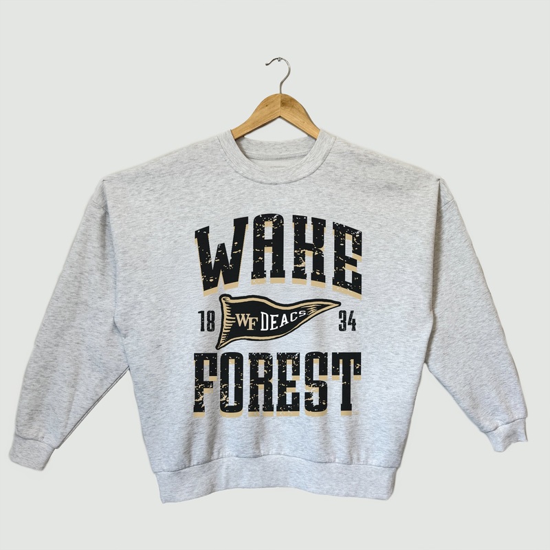 WAKE FOREST DEMON DEACONS PENNANT PRIDE PREMIUM FLEECE DROP SHOULDER CREWNECK PULLOVER
