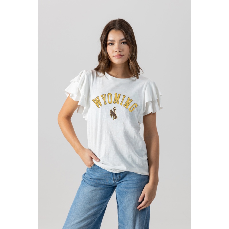 WYOMING COWBOYS All In To Win Flutter Crewneck Top