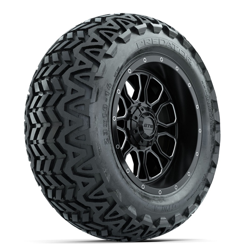 Set of (4) 14 in GTW Volt Machined & Black Wheels with 23×10-14 Predator All-Terrain Tires PN# A19-813
