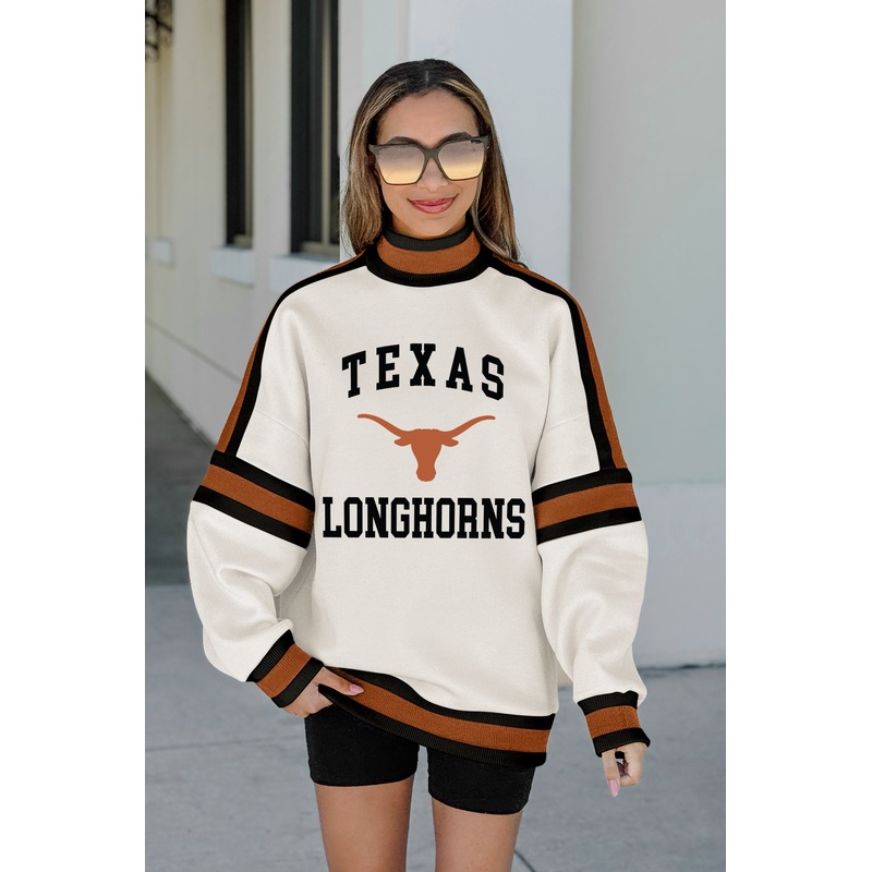 TEXAS LONGHORNS VIVID MOTION COLORBLOCK TURTLENECK PULLOVER IN BLACK/TEXAS ORANGE