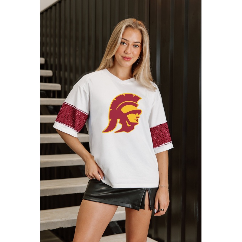 USC TROJANS DOMINANCE RHINESTONE STRIPE VARSITY TEE