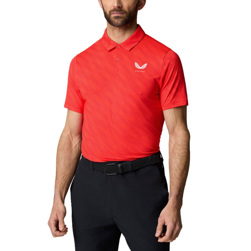 Castore Club Golf Ball Printed Polo Golf Shirt – Poppy Red/White