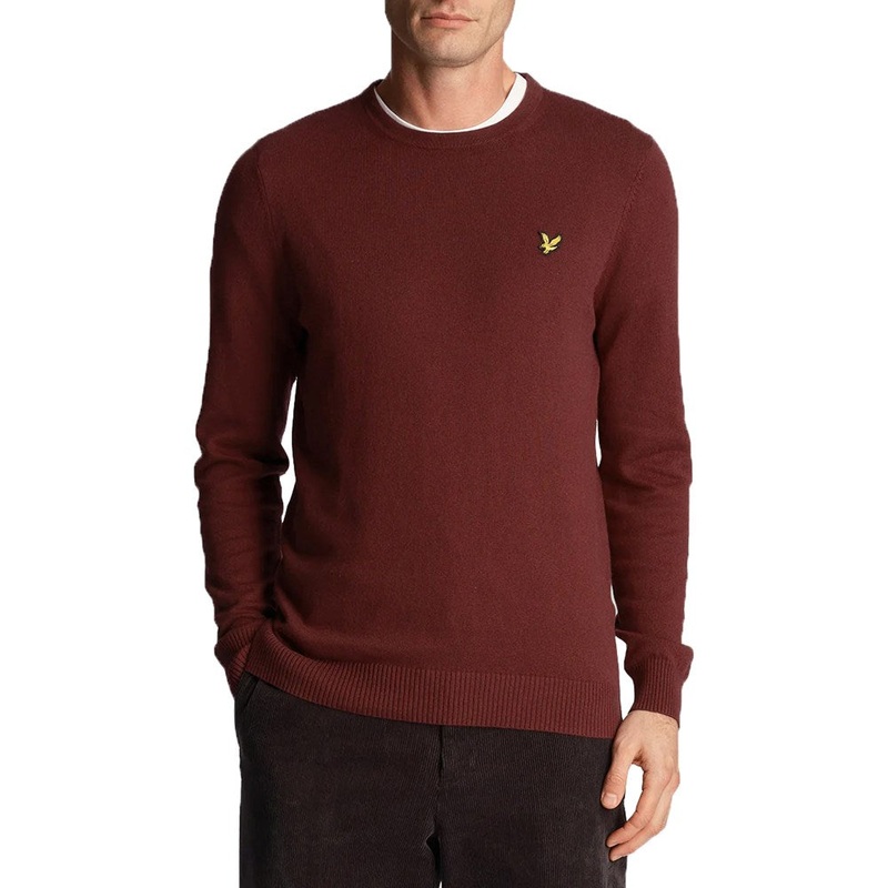 Lyle & Scott Cotton Merino Blend Crew Neck Pullover – Burgundy