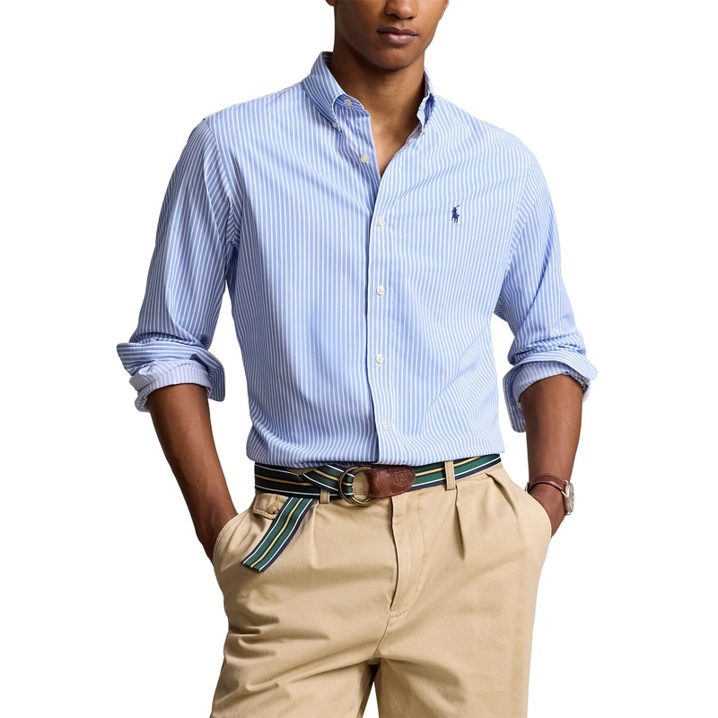 Polo Performance Ralph Lauren Classic Fit Striped Performance Shirt – Bay Blue/White